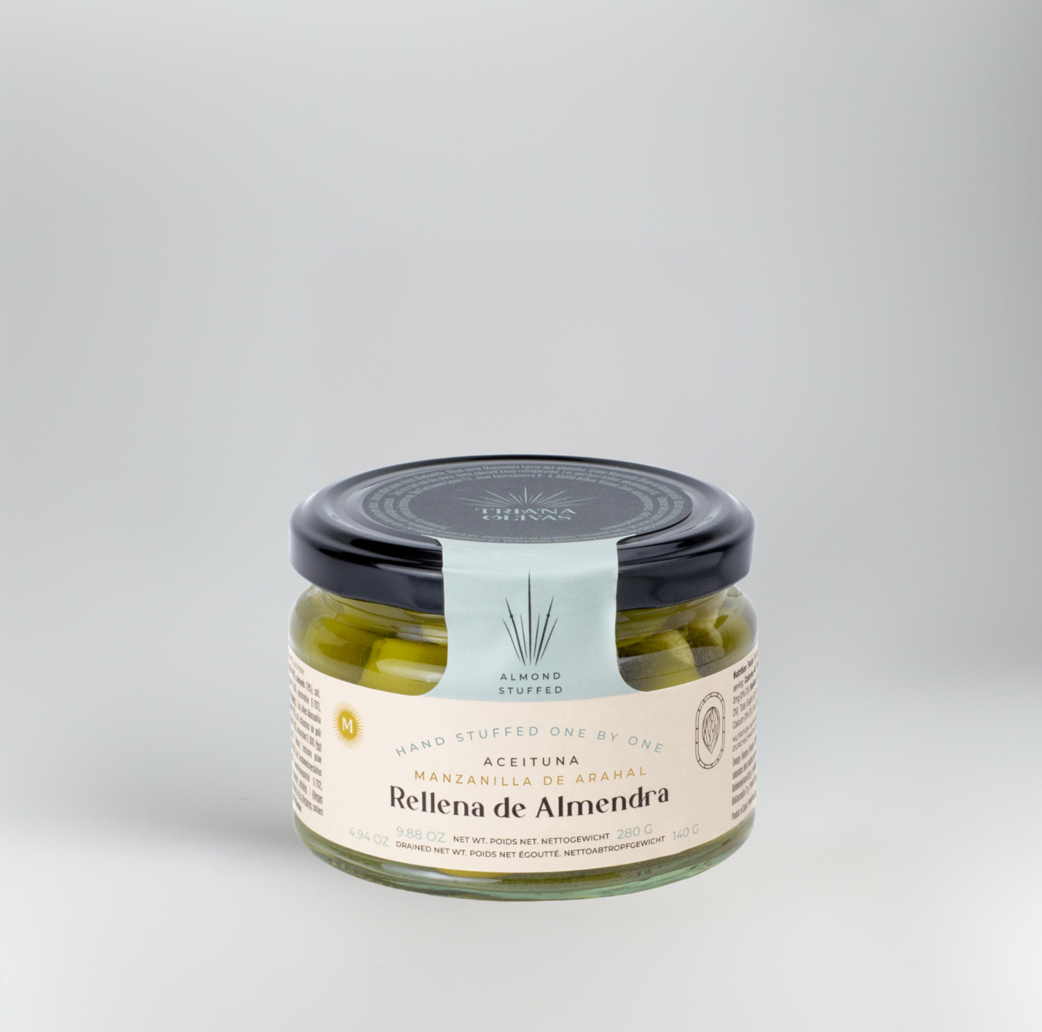 Jar of Rellena de Almendra on a gray background