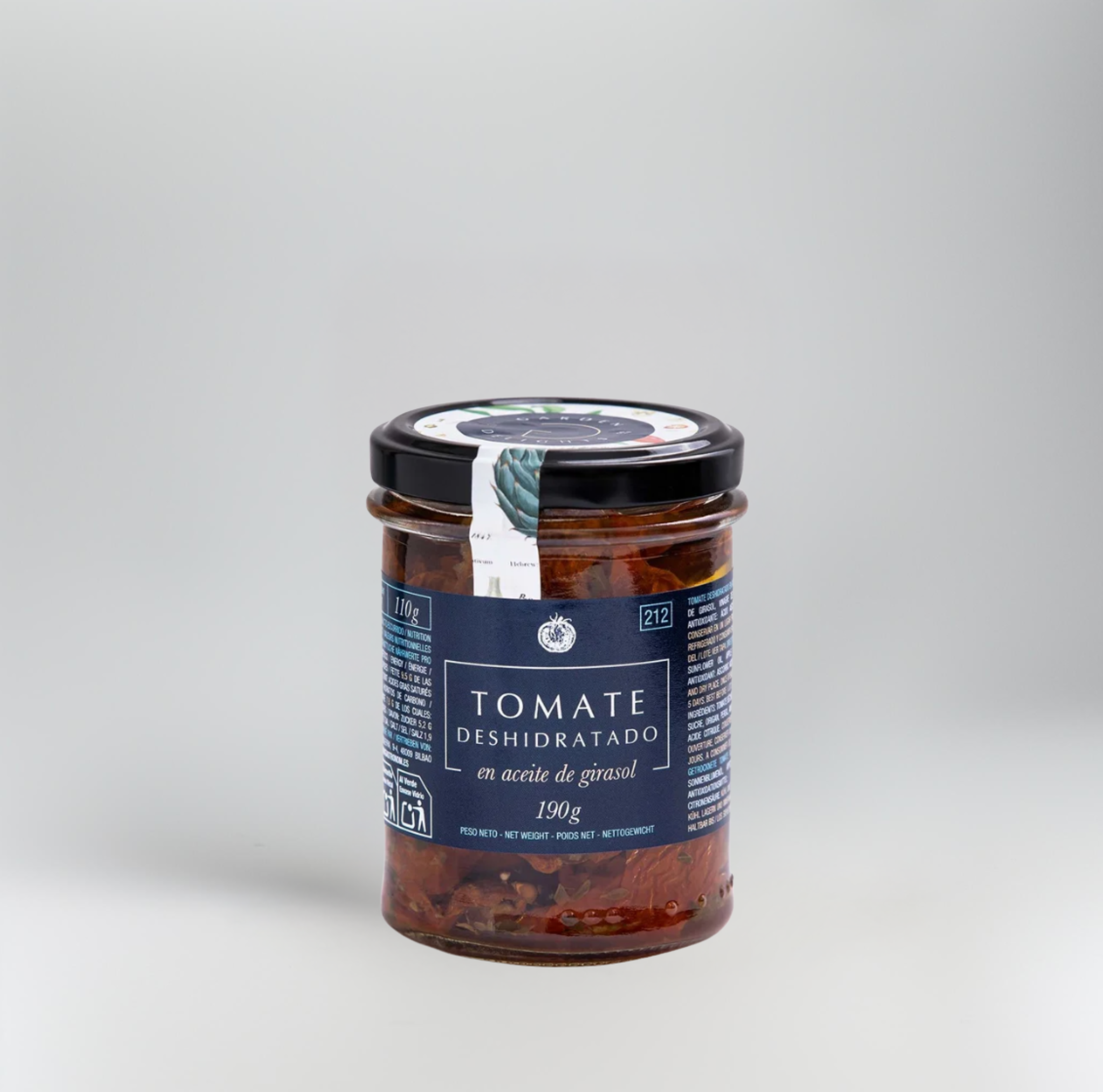 Jar of Tomate Deshidratado on a gray background
