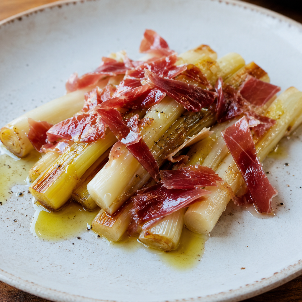 FINE LEEKS FROM LC WITH IBERIAN HAM AND EVOO
